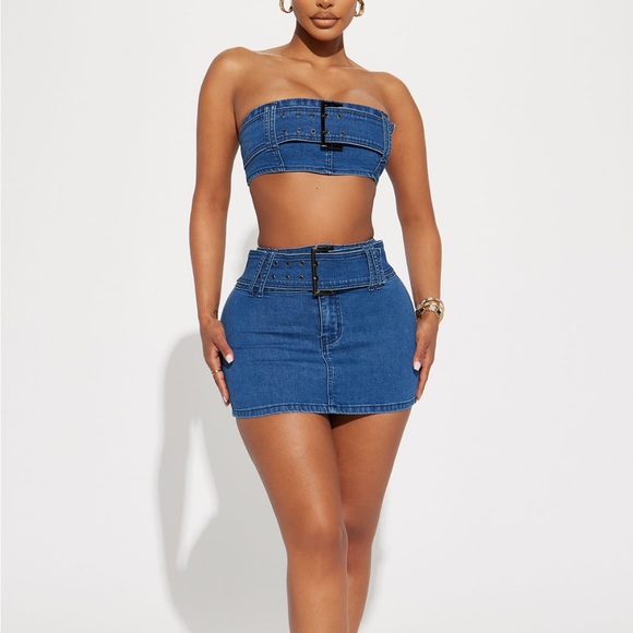 Denim skirt and tube top set - Picture 1 of 3
